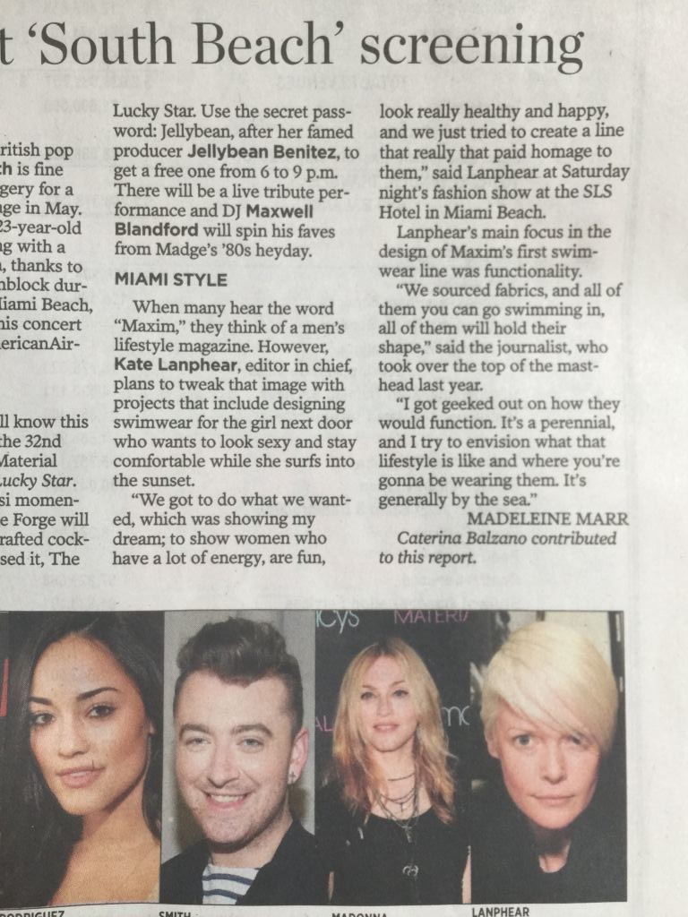 A newspaper clipping about a "South Beach" screening, with four small portraits