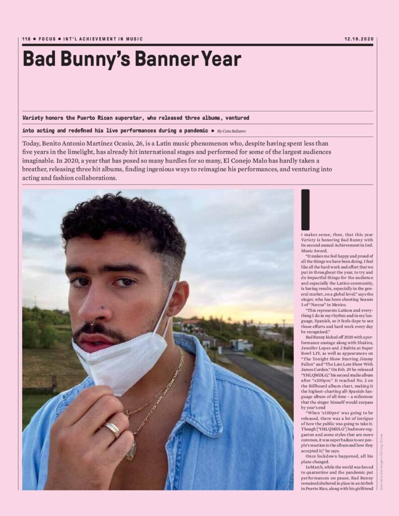 Bad Bunny Exclusive — as it appeared in Variety