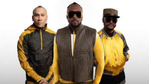 The Black Eyed Peas, three men in sunglasses and black-and-yellow jackets